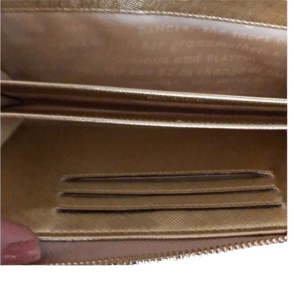 Kate Spade Gold metallic full size zip Wallet with Phone Storage & wrist strap